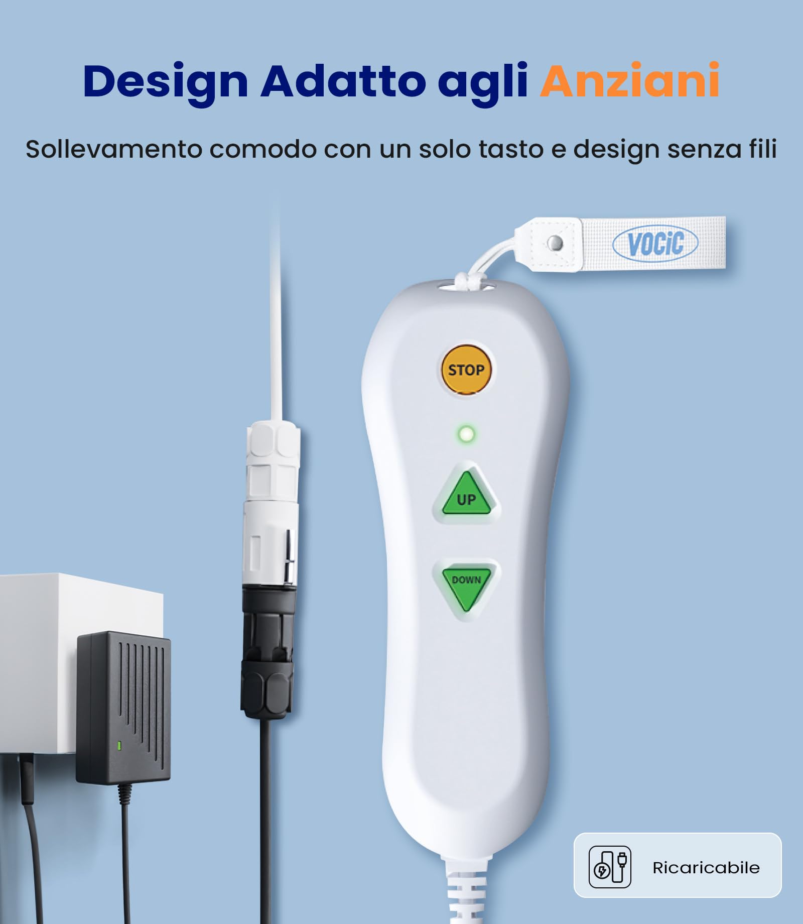 VOCIC Sedia elevatrice elettrica AX10, sollevatore mobile con ruote per alzarsi da terra, pieghevole e regolabile in altezza 0–50 cm, fino a 140 kg, aiuto al sollevamento per anziani a casa