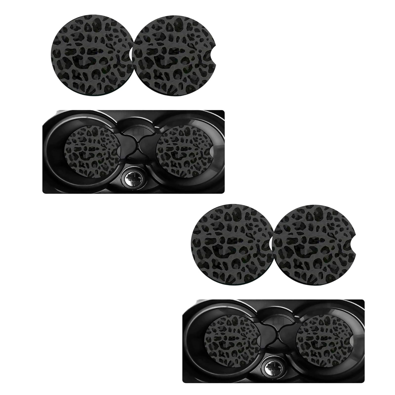 4 Pcs Black Car Cup Coasters Leopard Cheetah Print Car Coasters for Cup Holders Anti-Slip Rubber Coaster Cars Interior Accessories