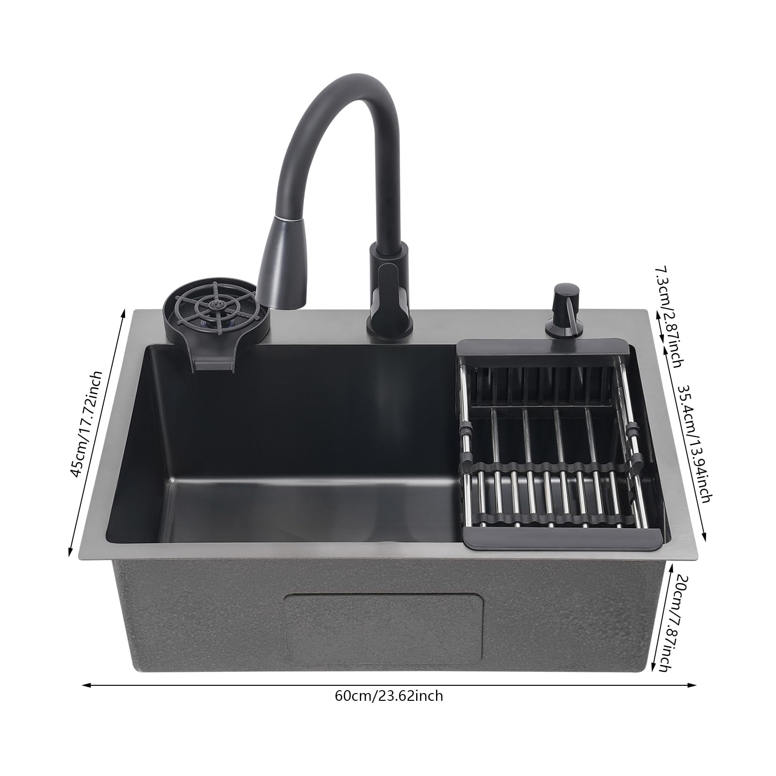 Fregadero de Acero Inoxidable con Lavavasos, Grifo, Dispensador de Jabón y Escurridor, Fregadero de Cocina Negro, Para Cocinas Industriales, Hogares Particulares, Granjas y Patios Traseros