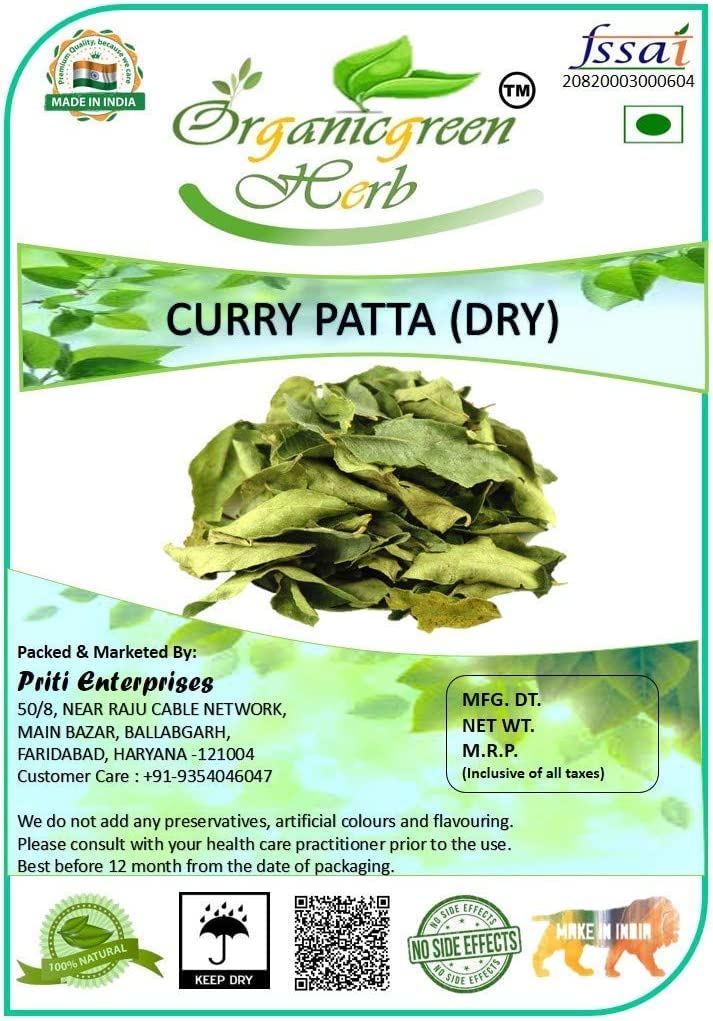 Organicgreen Herb Kadi Patta | Hoja de curry | Karuvepillai Patta Dry (100 g)