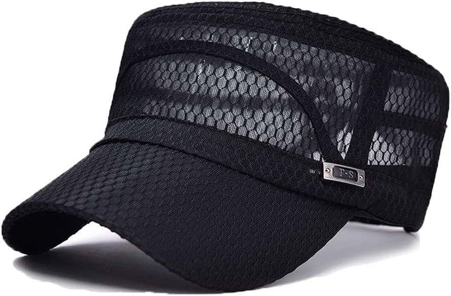 Men's Army Cap for Summer, Military Cap, Mesh Baseball Cap, Summer Cap, Adjustable Peaked Cap in Military Style, 1-Black