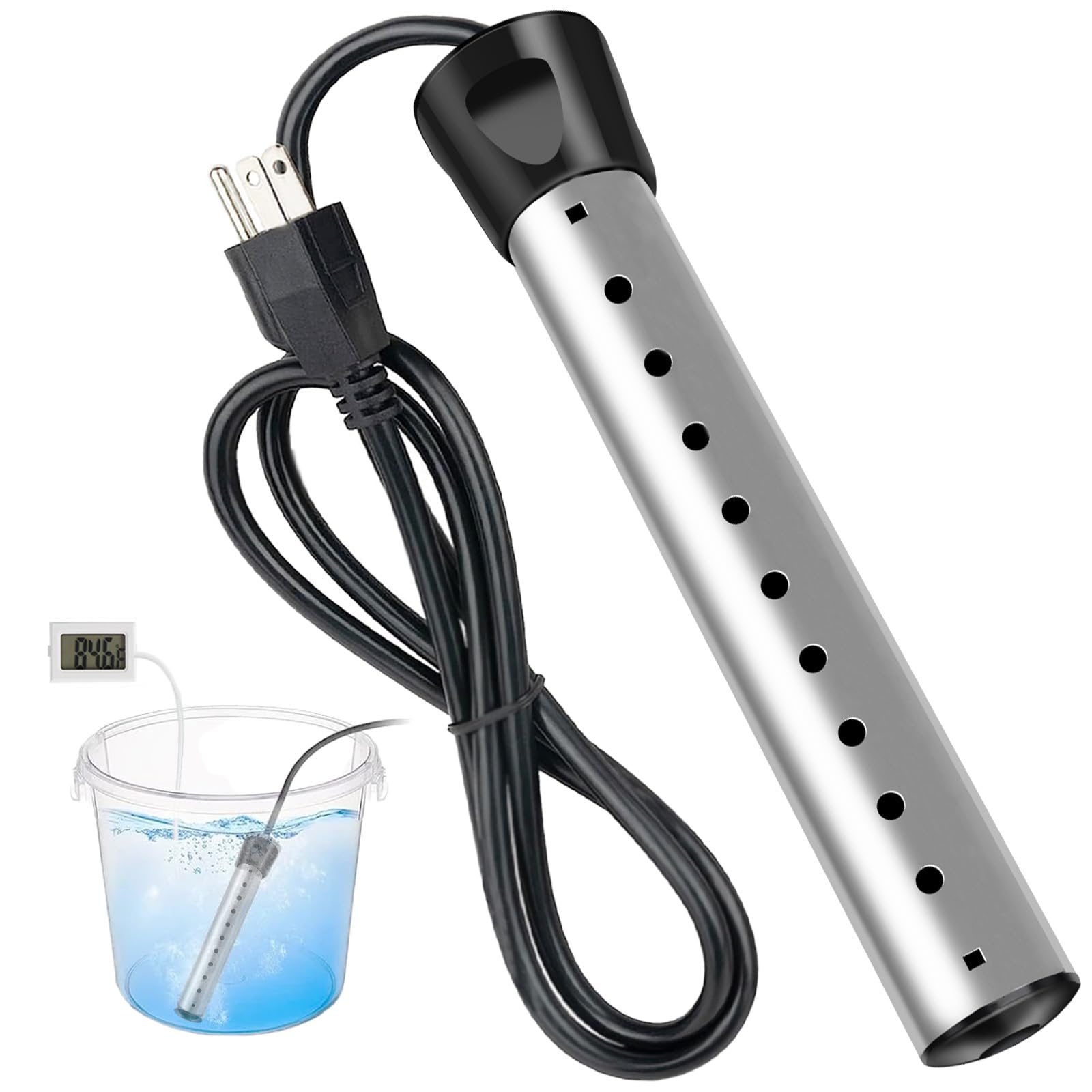 Photo 1 of 2000W Immersion Water Heater, Portable Electric Water Heater with 304 Stainless Steel, Fast Heating Heater with Thermometer, Ideal for Bucket, Bathtub, Small Pool, Home, Farms, Camping, Outdoor Use