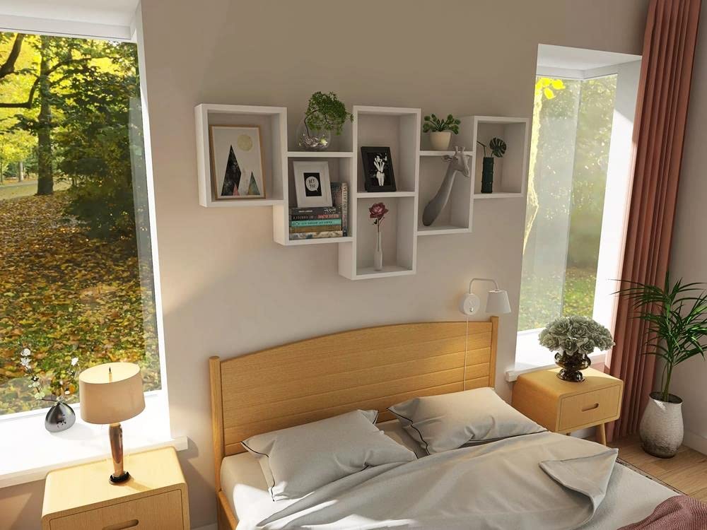 Estantería de pared decorativa con 6 estantes, 160 x 66 x 18 cm, diseño escandinavo, para salón, cocina, oficina, dormitorio, baño, estantería colgante (roble artífico)