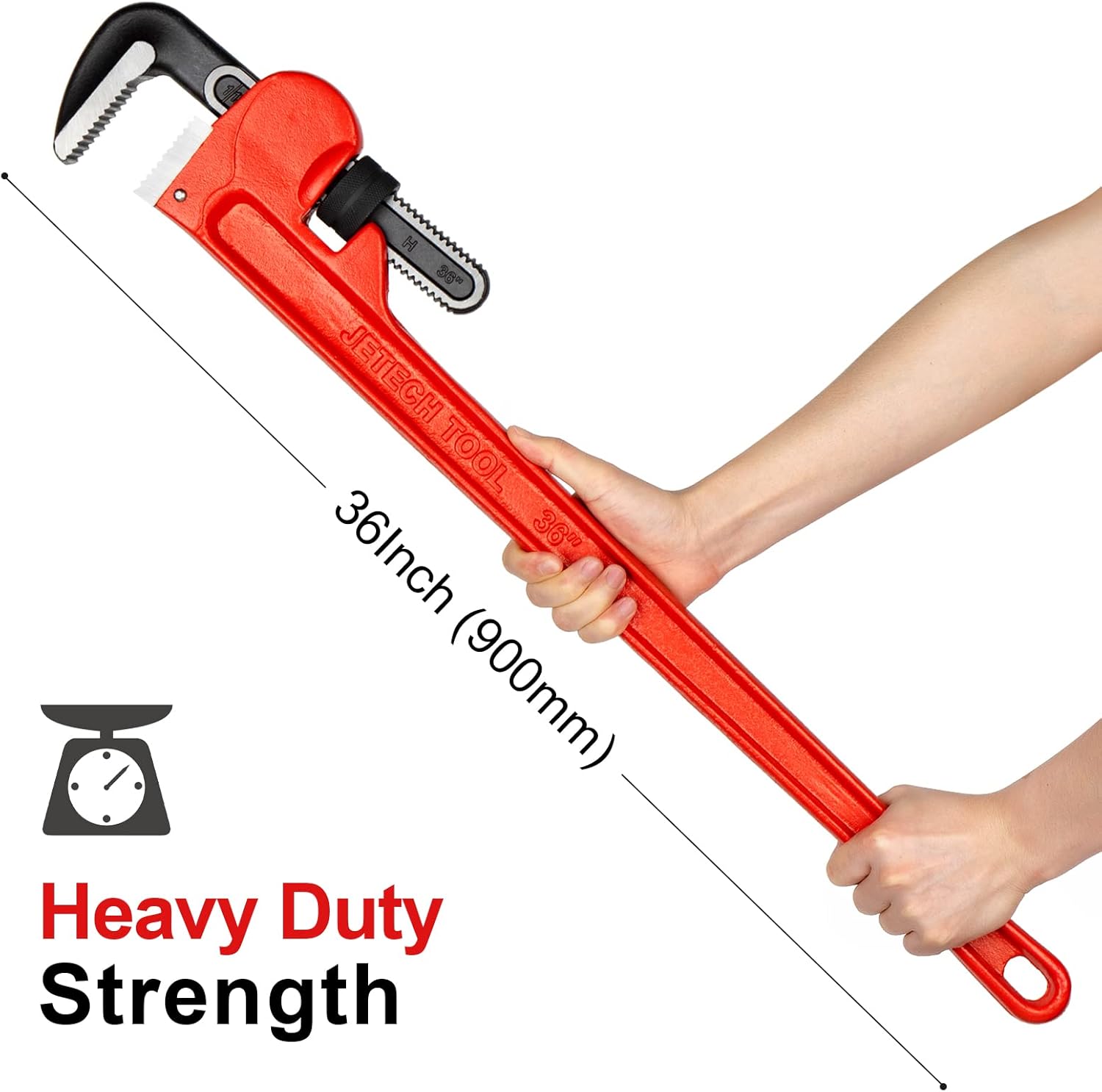 Jetech 36-inch Heavy Duty Straight Pipe Wrench, Adjustable Aluminum Plumber with Floating Hook Jaw and I-Beam Handle, Red