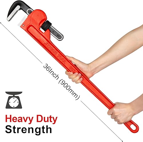 Vista 12 de Jetech 12-inch Heavy Duty Straight Pipe Wrench, Adjustable Aluminum Plumber with Floating Hook Jaw and I-Beam Handle, Red