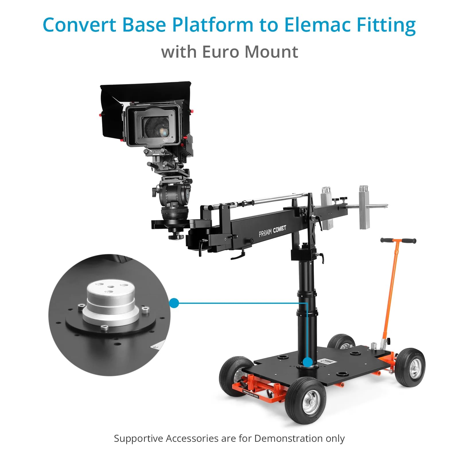 PROAIM Euro/Elemac Piastra di montaggio adattatrice standard industriale per dolly cinematografici, bazooka con base Euro, rigs telecamere, gru a bandiera. Carico utile fino a 200kg/440lb (EM-259-00)