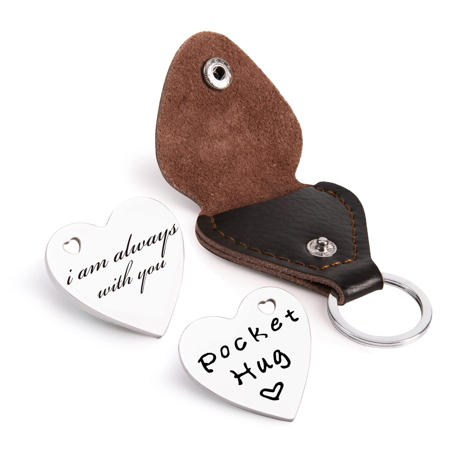 QunrwePocket Hug Token,Long Distance Gifts Keepsake,Double Sided Inspirational Thinking of you Gift with Leather Keychain