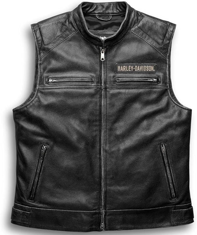 A1 Jackets Iconic HD Mens Passing Link Leather Biker Vest Motorcycle Road Warrior Vest (US Alpha X-Large Regular Regular Real Leather)