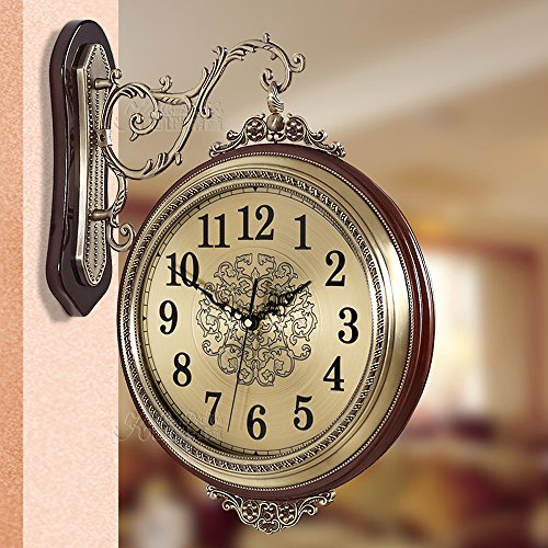 WENHSIN 16" European Luxury Classical 360&deg; Wall Clock Antique Design Ultra Mute Quartz Soild Wood Alloy Double Sides Clock for Living Room Clock Art Deco (Red Wooden frame) steampunk buy now online