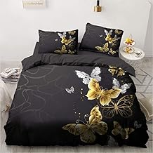 Butterfly Duvet Cover 140 x 200 cm, Black, White Gold, 3D Bedding Set, Soft Butterfly Bedding Set, Butterfly Pattern for Gifts with Zip and Pillowcase 65 x 65 cm