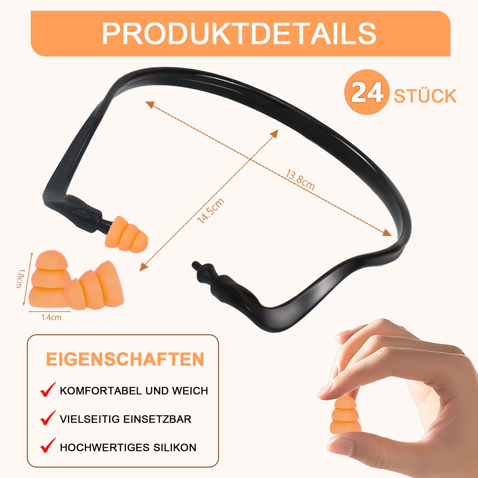 24 Stück Bügelgehörschutz mit Ohrstöpseln für Arbeit, Lernen und Konzerte | Leichter Bügel, schnell auf- und absetzbar, wiederverwendbar für Baustelle, Werkstatt, Reisen, Konzerte und laute Umgebungen