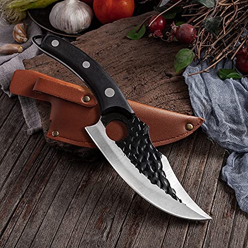 Boning Knife, 6 inch meat cleaver stainless steel hand-forged boning knife chopper kitchen utensils camping knife BY ZZYY (Color : Black and pu cover)