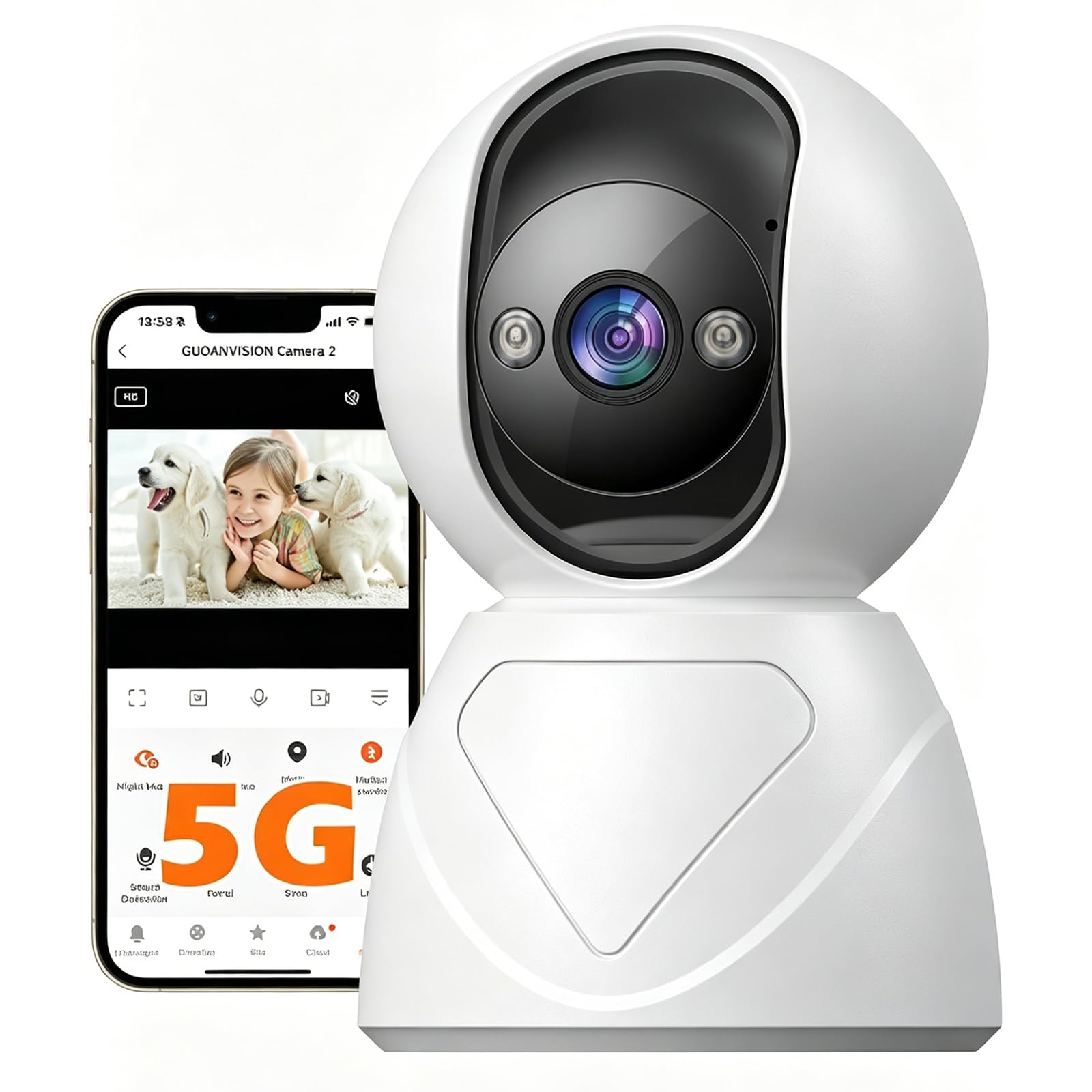 GUOANVISION Innen Überwachungskamera, 5G WLAN 3MP, 360° Baby Kamera mit App, Bewegungserkennung & Alarm, Farb-Nachtsicht, 2-Wege-Audio, Babyphone & Haustierkamera, Cloud & SD