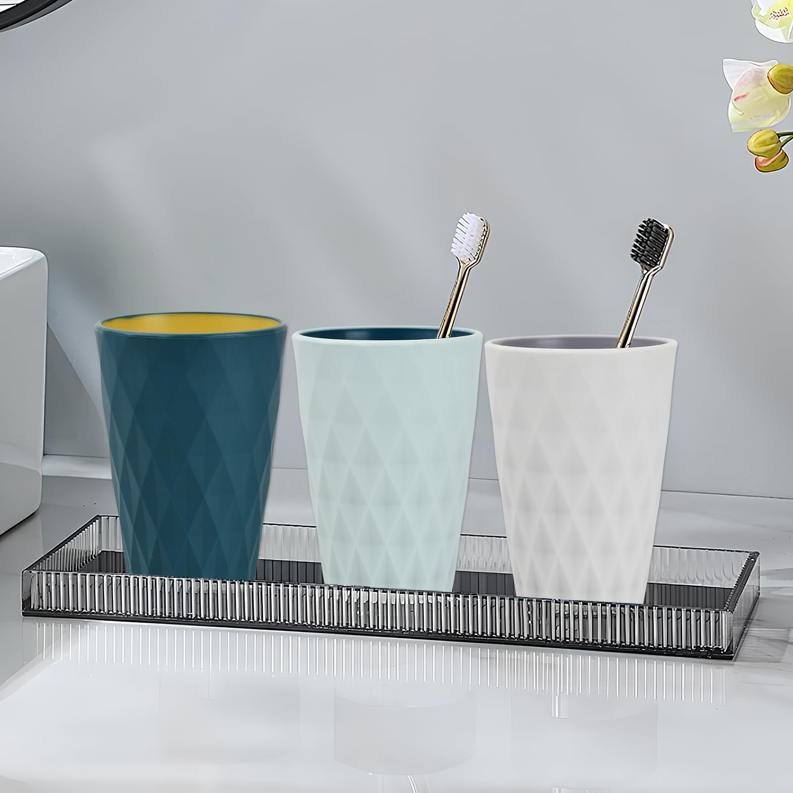 4 PCS Vasos para Cepillos,Vaso de Enjuague Bucal Simple,Taza de Plástico, Vaso Cepillo de Dientes Bañ, Diseño de Estilo Nórdico, para Viajes, Camping, Baño, Accesorios de Baño Ordenados