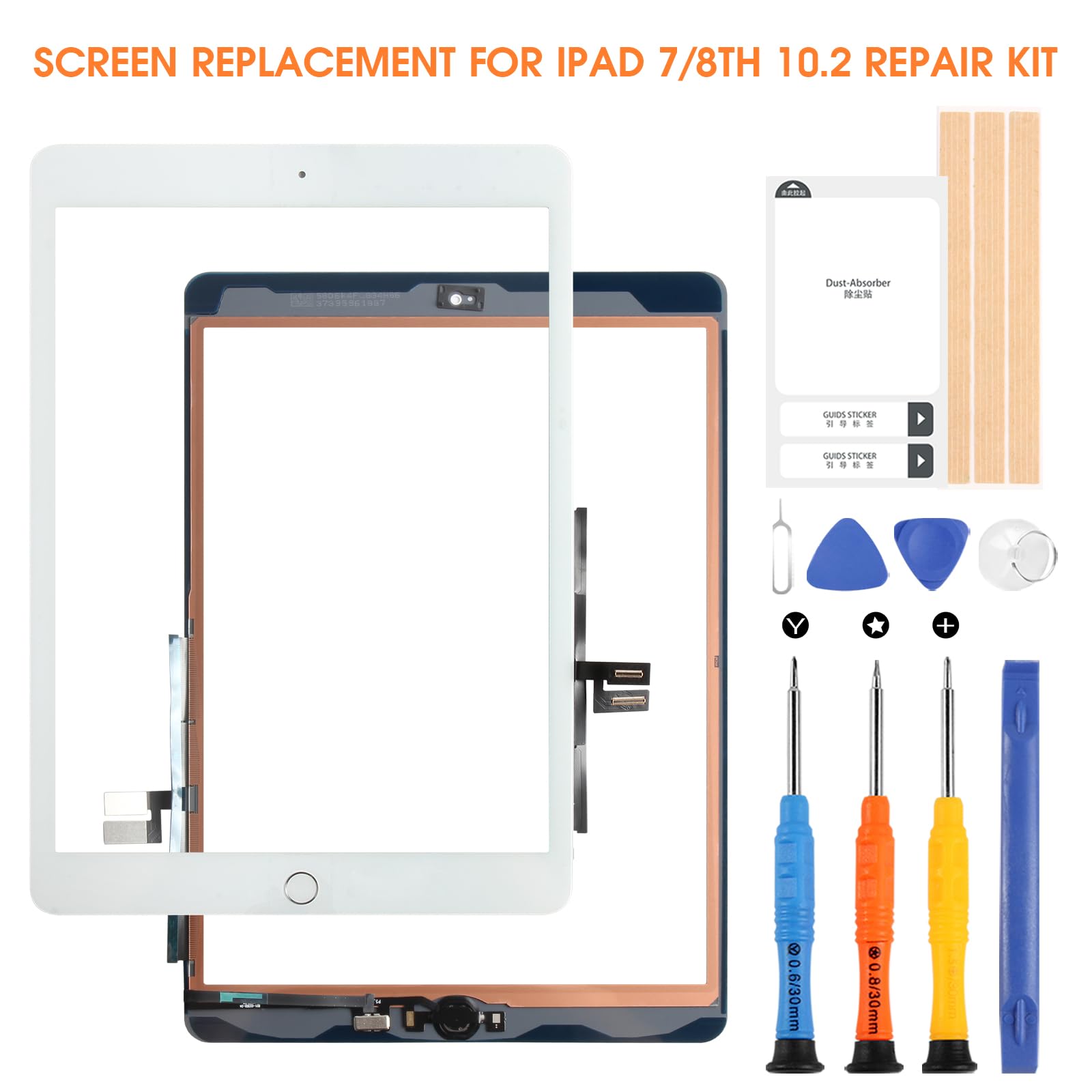 Reparo Touchscreen per iPad 7/8 Touch Schermo per iPad 7th 2019/8th 2020 Touch Screen Digitizer Schermo di Ricambio A2197 A2198 A2200 A2270 A2428 A2429 A2430 (Bianco con Home Buttone)