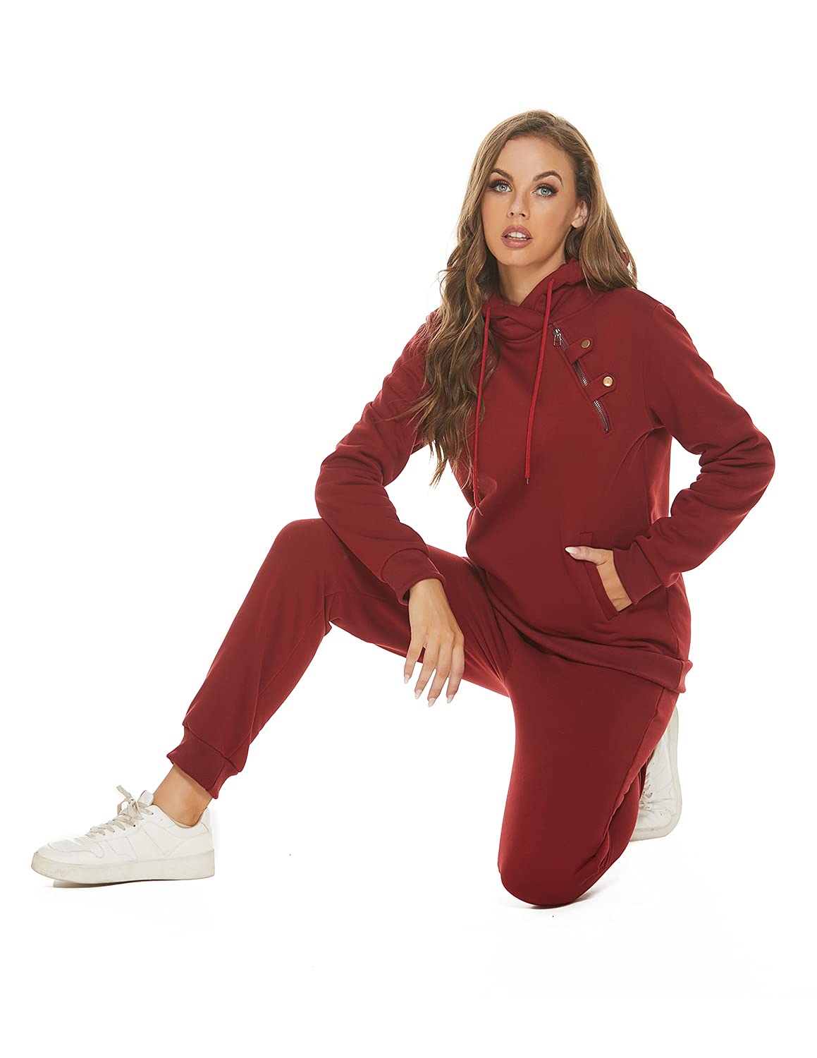 Dres treningowy damski, dwuczęściowy z długim rękawem, z zamkiem błyskawicznym, na jesień, zimę, do jogi, fitnessu, sportu, na czas wolny, czerwony, M