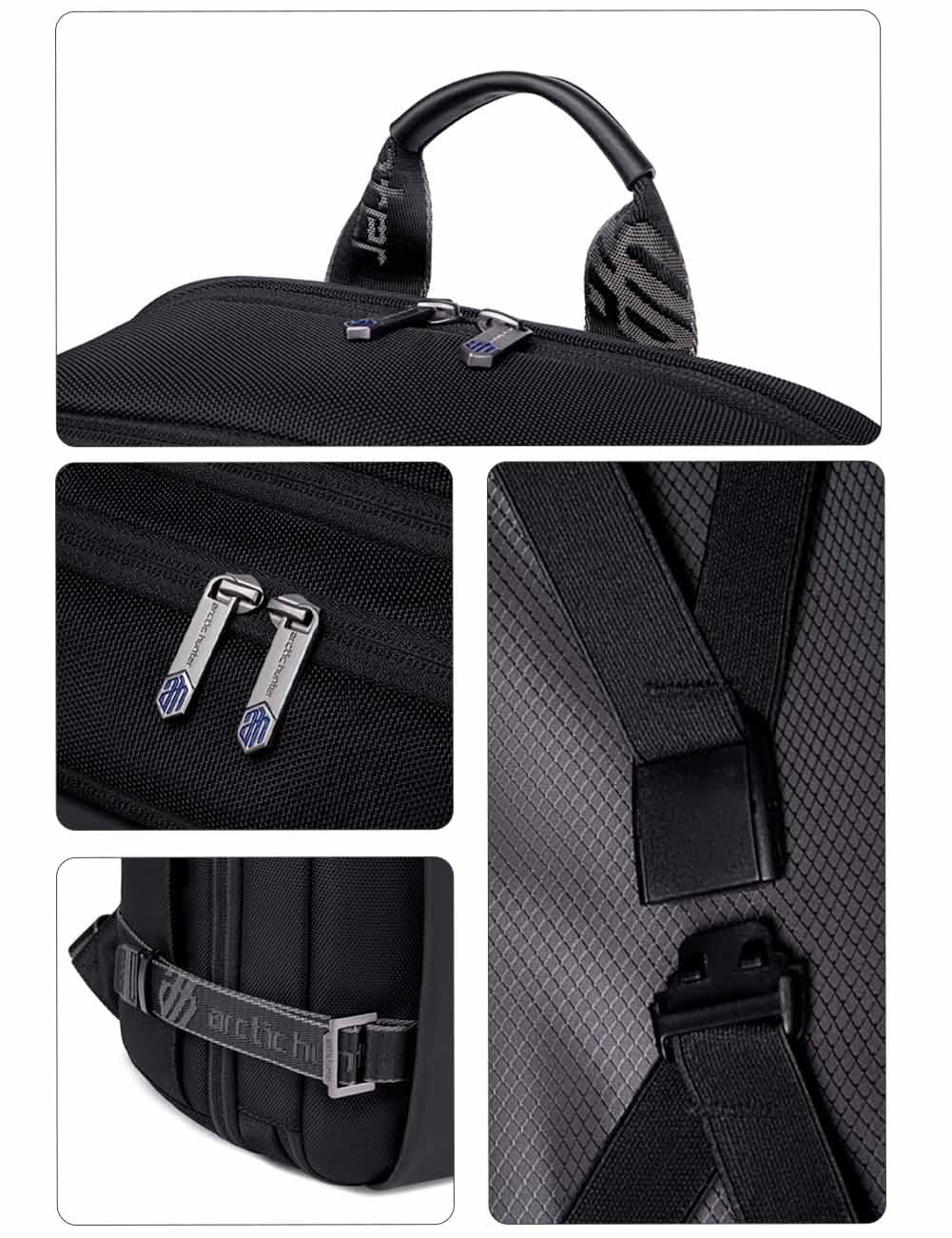 Arctic Hunter, Zaino da Viaggio e Lavoro Uomo e Donna 18 L Espandibile, Resistente all'Acqua, Scomparto Laptop da 15,6", Fascia per Trolley, Custodia Accessori Inclusa, 44x29,5x14 cm, Nero