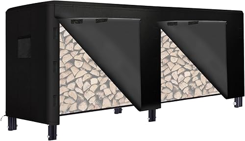 BDL Cubierta impermeable para estante de troncos de 8 pies, resistente al agua, 600D, Oxford, para exteriores, con solapa frontal que se abre