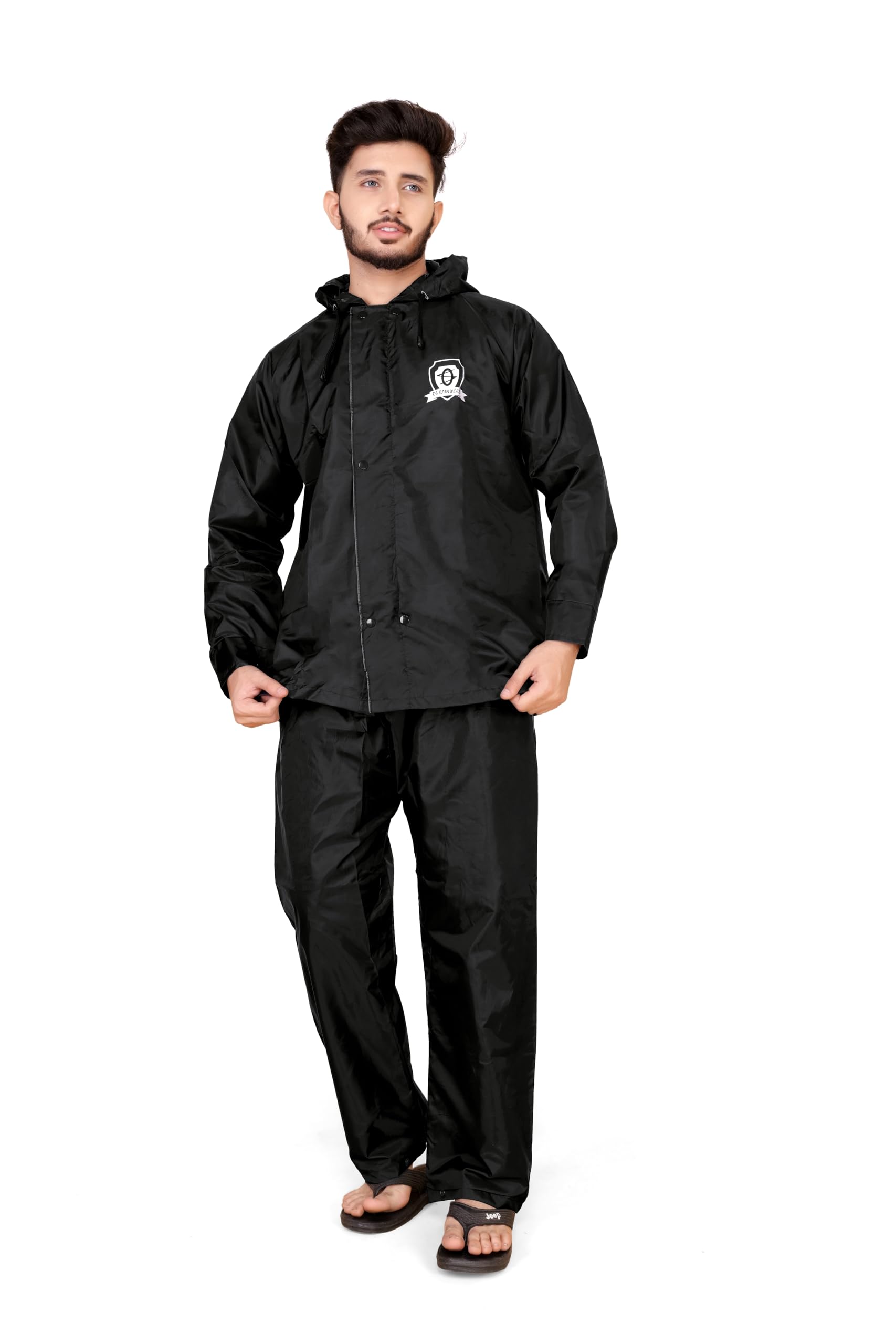 Os rainwear Rain Coat for MENS Waterproof Reversible Double Layer with Hood Set of Top and Bottom Packed-image-2