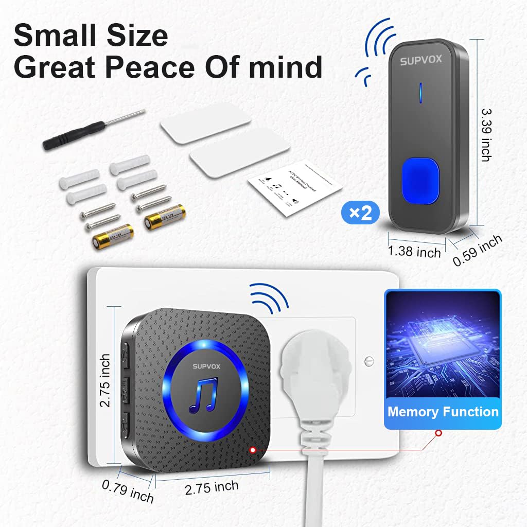 Supvox Wireless Doorbell Kit - 2 Receivers -8 Supvox Wireless Doorbell Kit - 2 Receivers -8