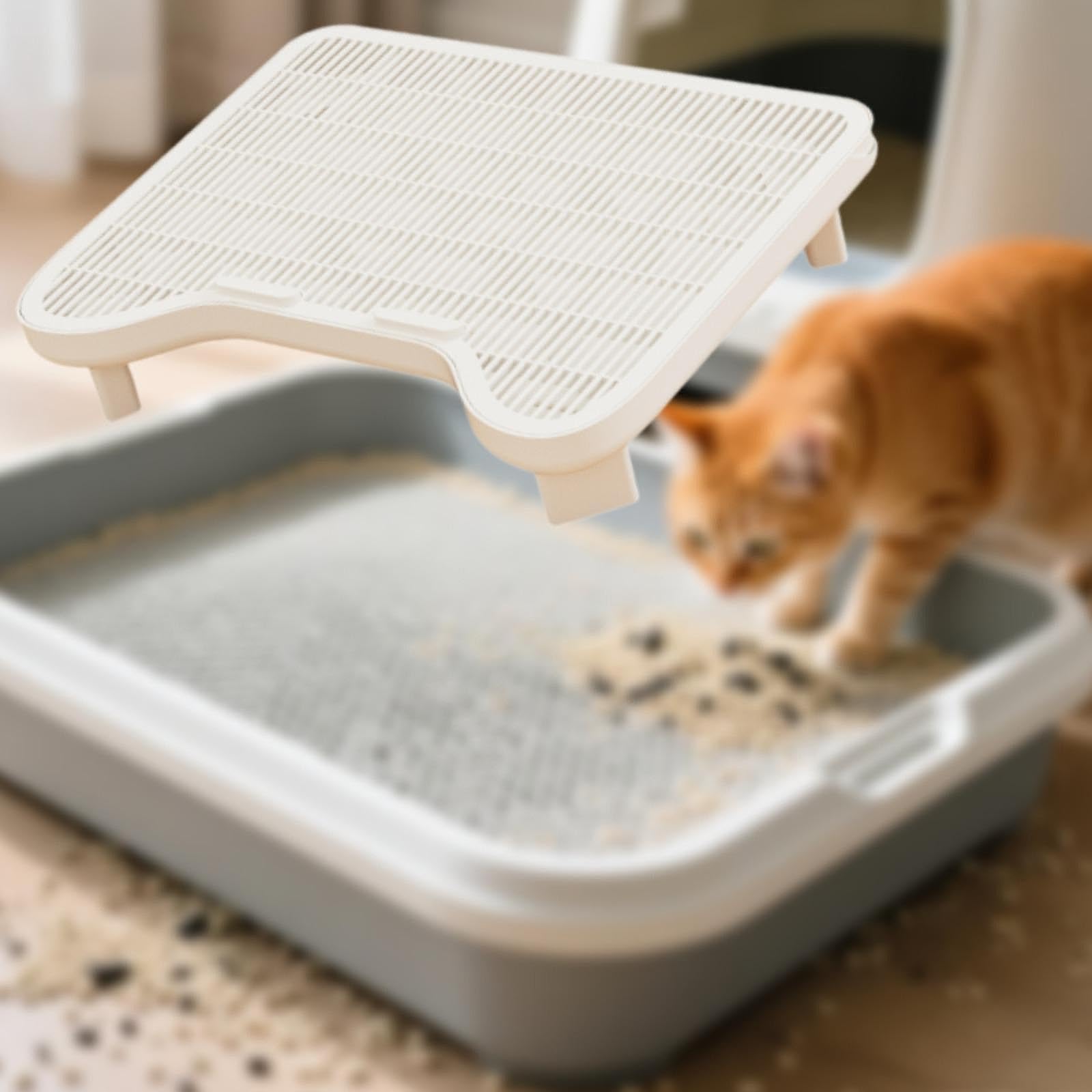 Alfombrilla/rampa para Arenero de Gatos: Ligera, Fácil de Limpiar, Elevada, con Función de Filtro Y Bandeja Recolectora Lavable.