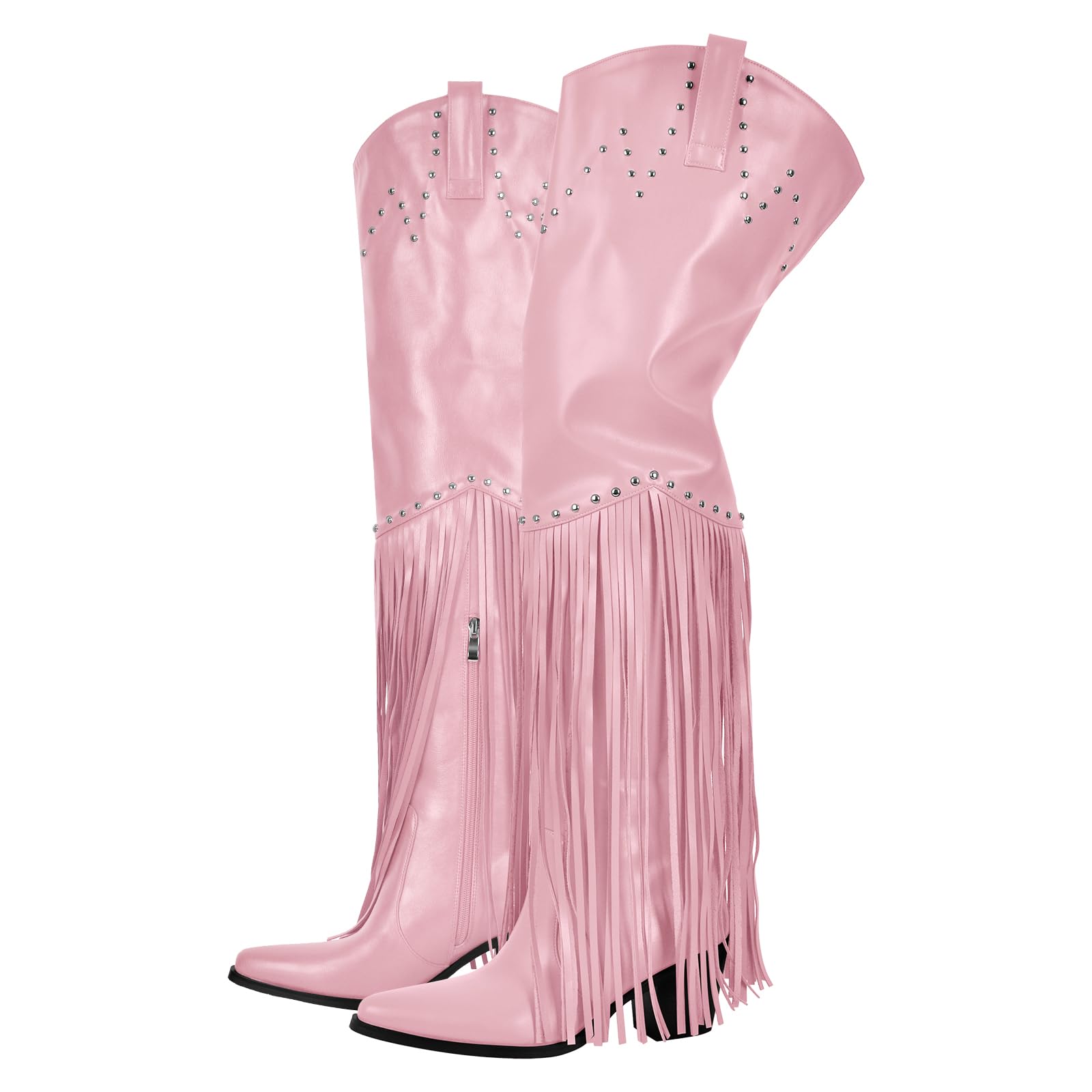 richealnini Western Thigh High Cowboy Boots with Fringe Over Knee Wide Calf Cowgirl Boots