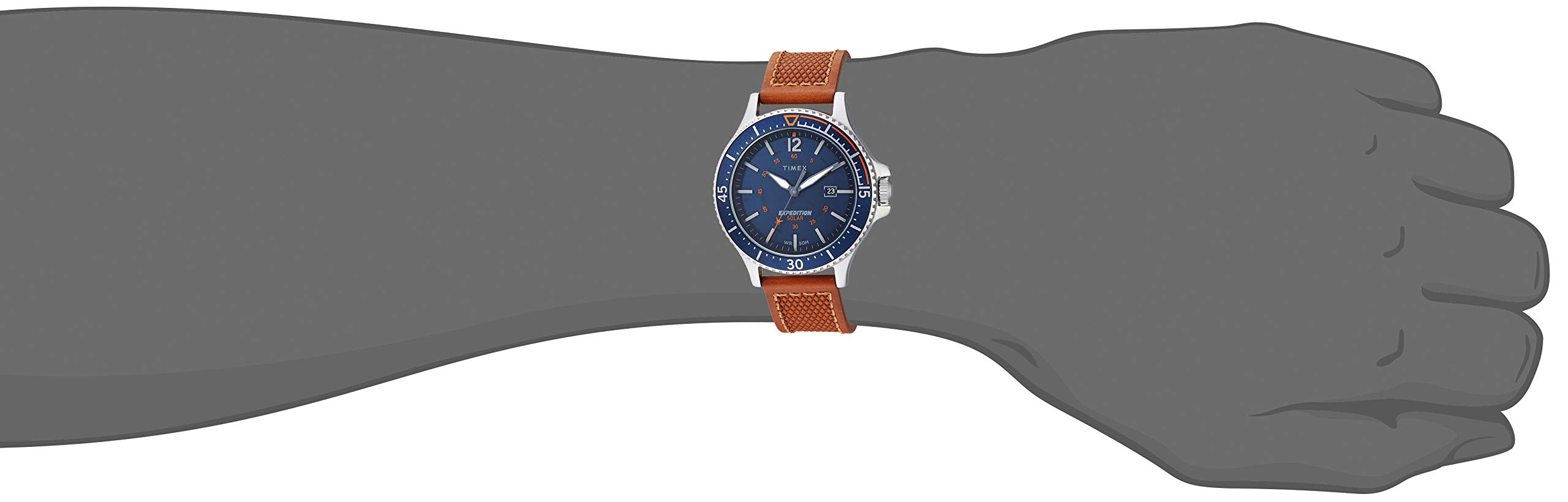Timex Men's TW4B15000 Expedition Ranger Solar Tan/Blue/Orange Accent Leather Strap Watch
