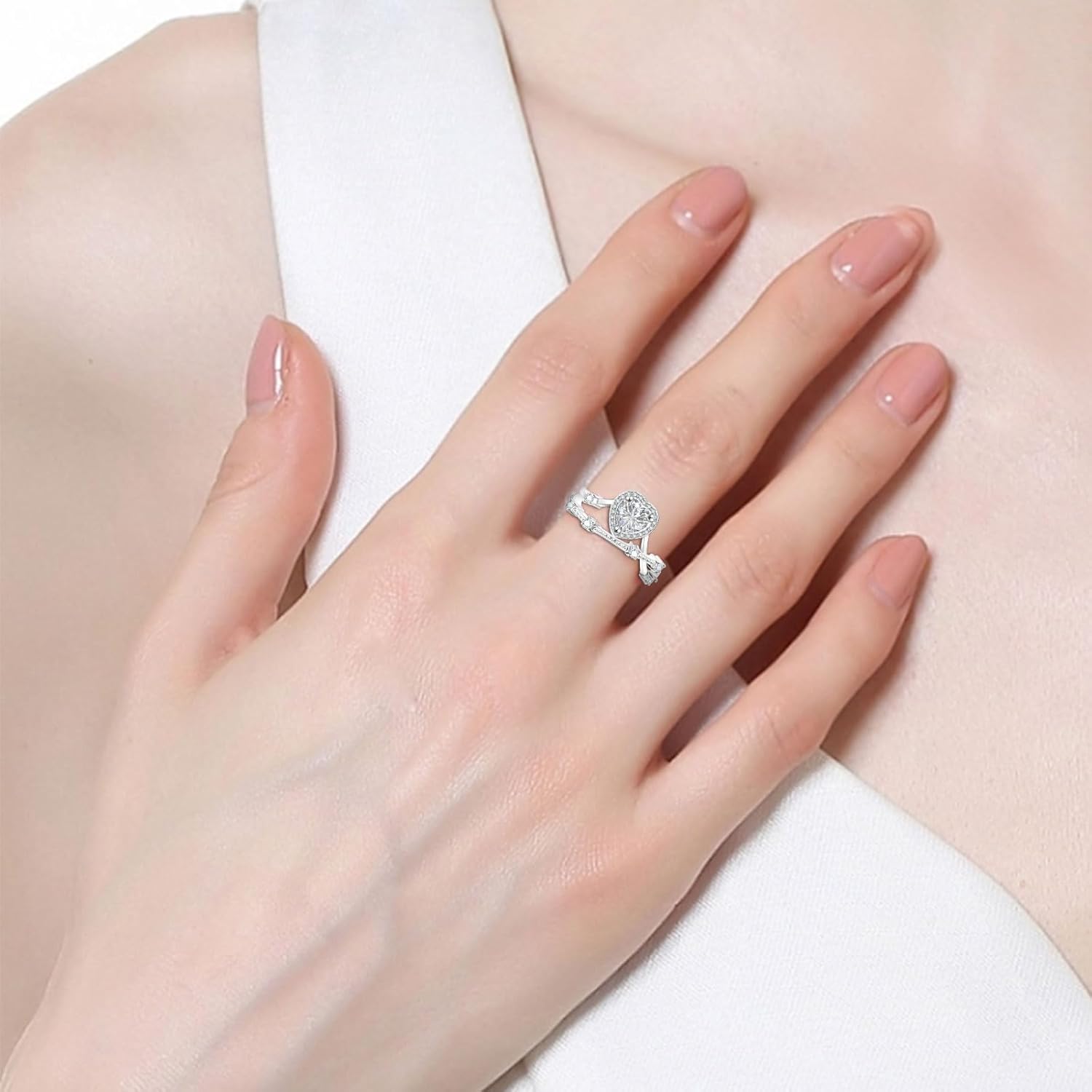 Moissanite Wedding Band for Women 925 Sterling Silver Wedding Rings 1ct D Color VVS1 Lab Created Half Eternity Anniversary Rings for Her 18K White Gold Plated Size 6-8 - Image 3