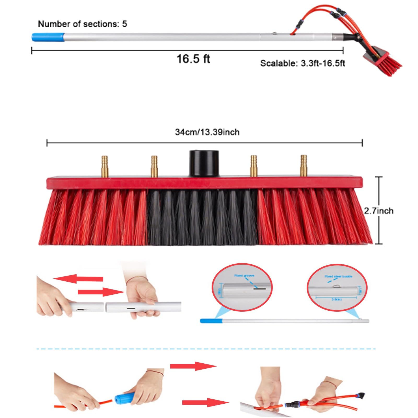 Kit de pértiga Extensible Ligera con Suministro de Agua para la Limpieza de Paneles solares. Cepillo telescópico de 8 m para Ventanas, techos y Cristales Exteriores. Herr