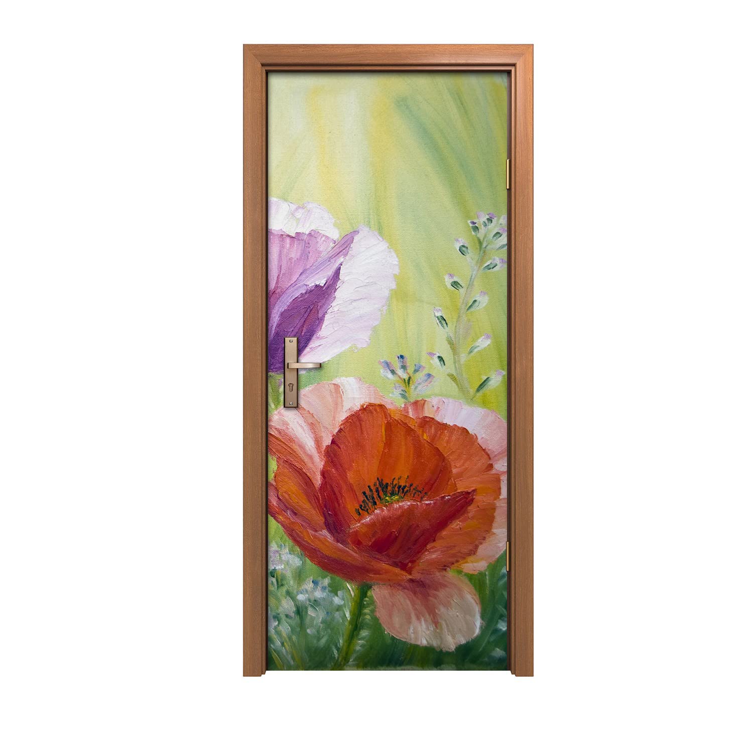 Autocollant de porte pour rénover une entrée usée avec un motif fleurs de plantes