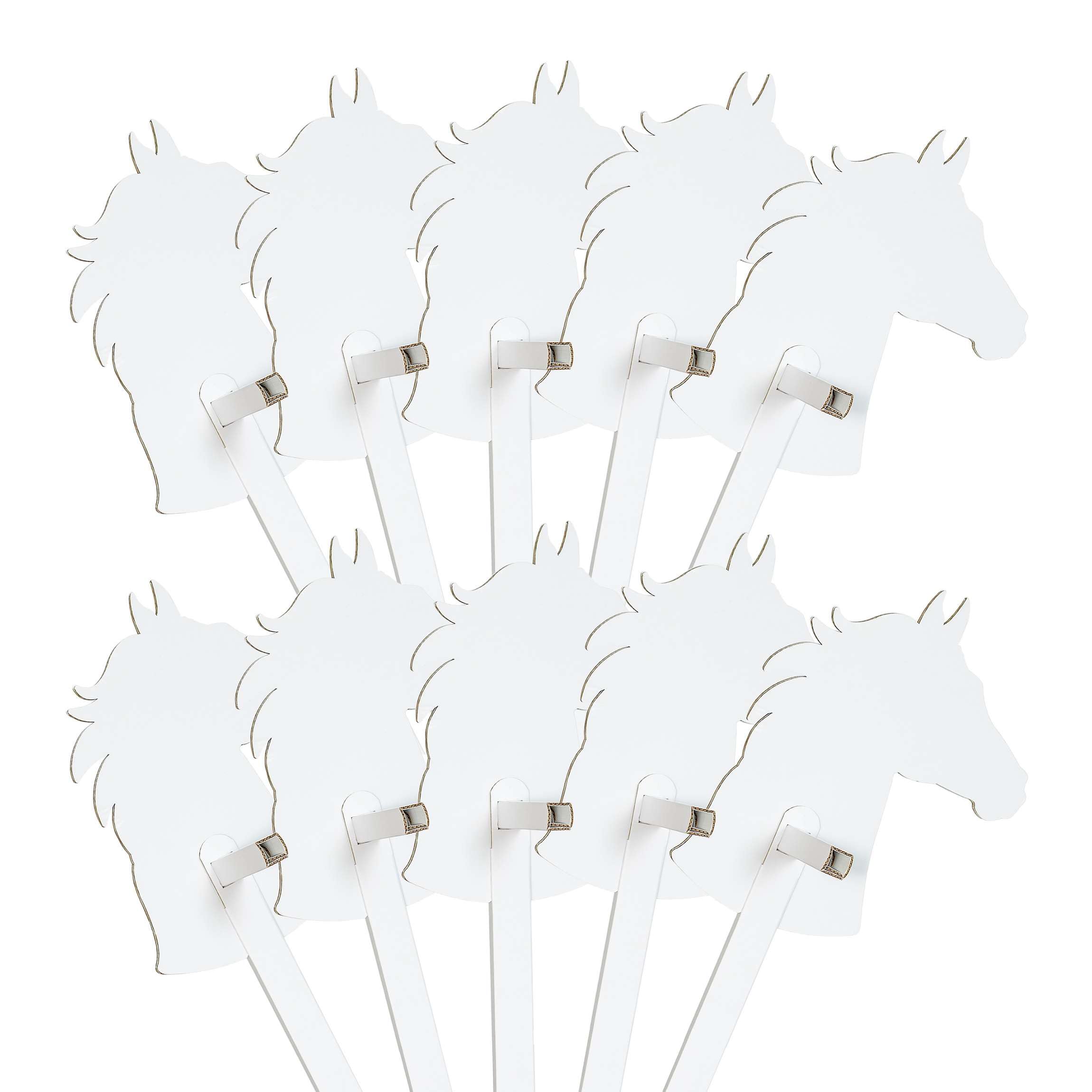 Steckenpferde 10er Set aus Pappe 115 x 40 x 25 cm Hobbyhorse Stockpferde - Pferd weiß zum Bemalen und Bekleben