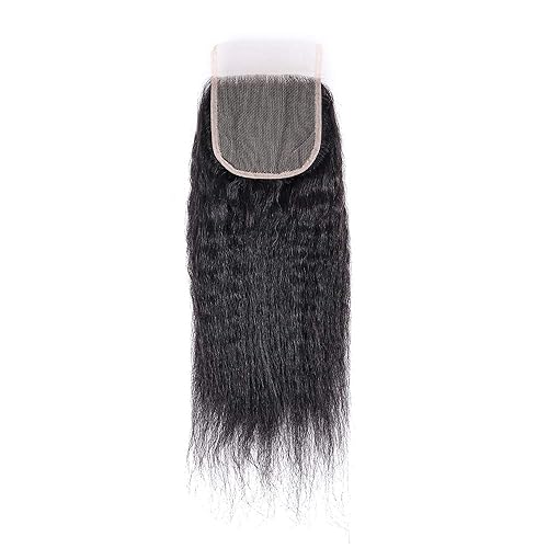 Miniatura 4 de 3 paquetes de cabello humano virgen brasileño con cierre de encaje 4x4, 100% virgen Yaki con cierre de parte libre (12, 14, 16+10NEW, 3 paquetes +