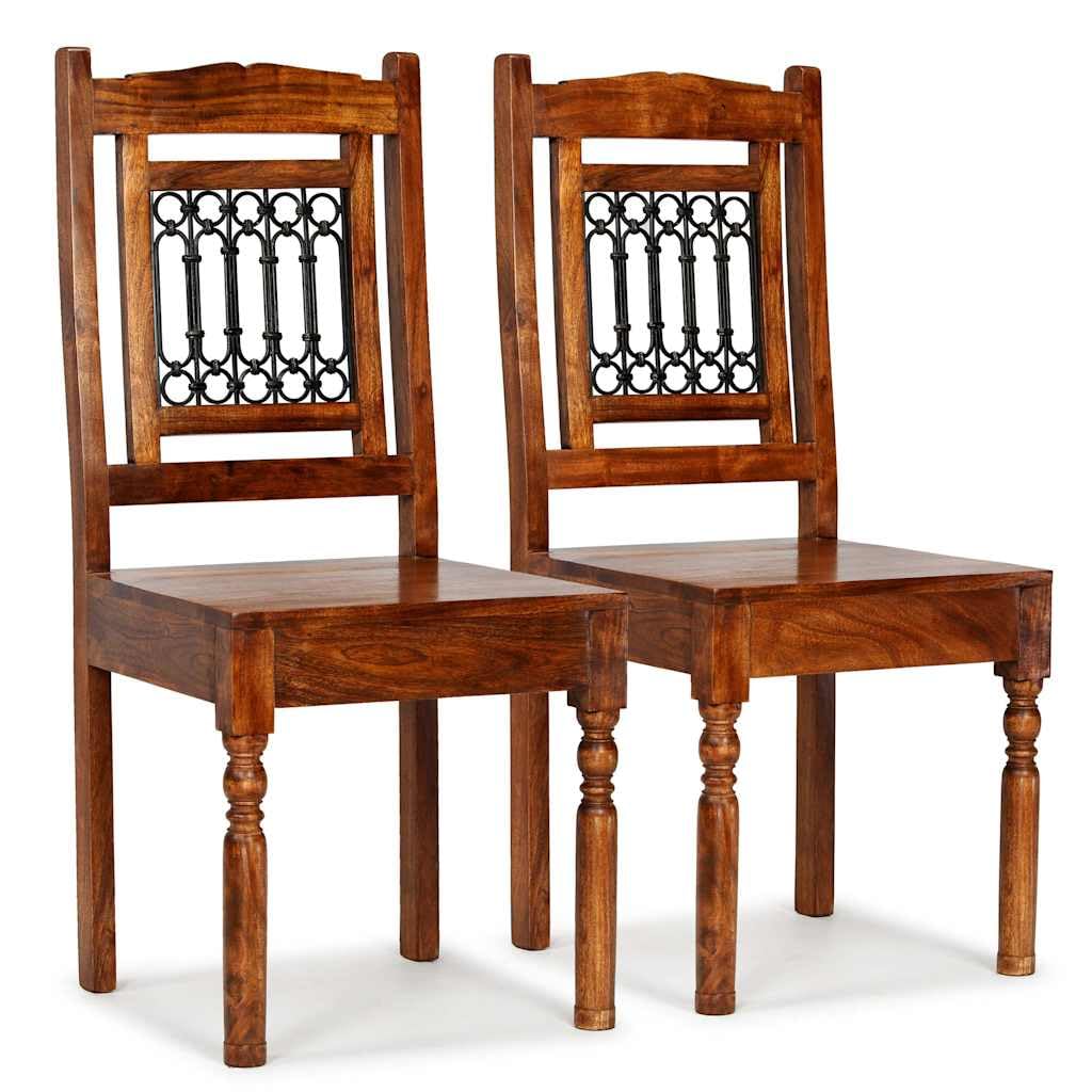 Générique Set di 2 sedie da pranzo in legno di Acacia Massiccio Miele | Dettagli in ghisa, fatto a mano, facile da montare, pulizia a umido, 110 kg per sedile