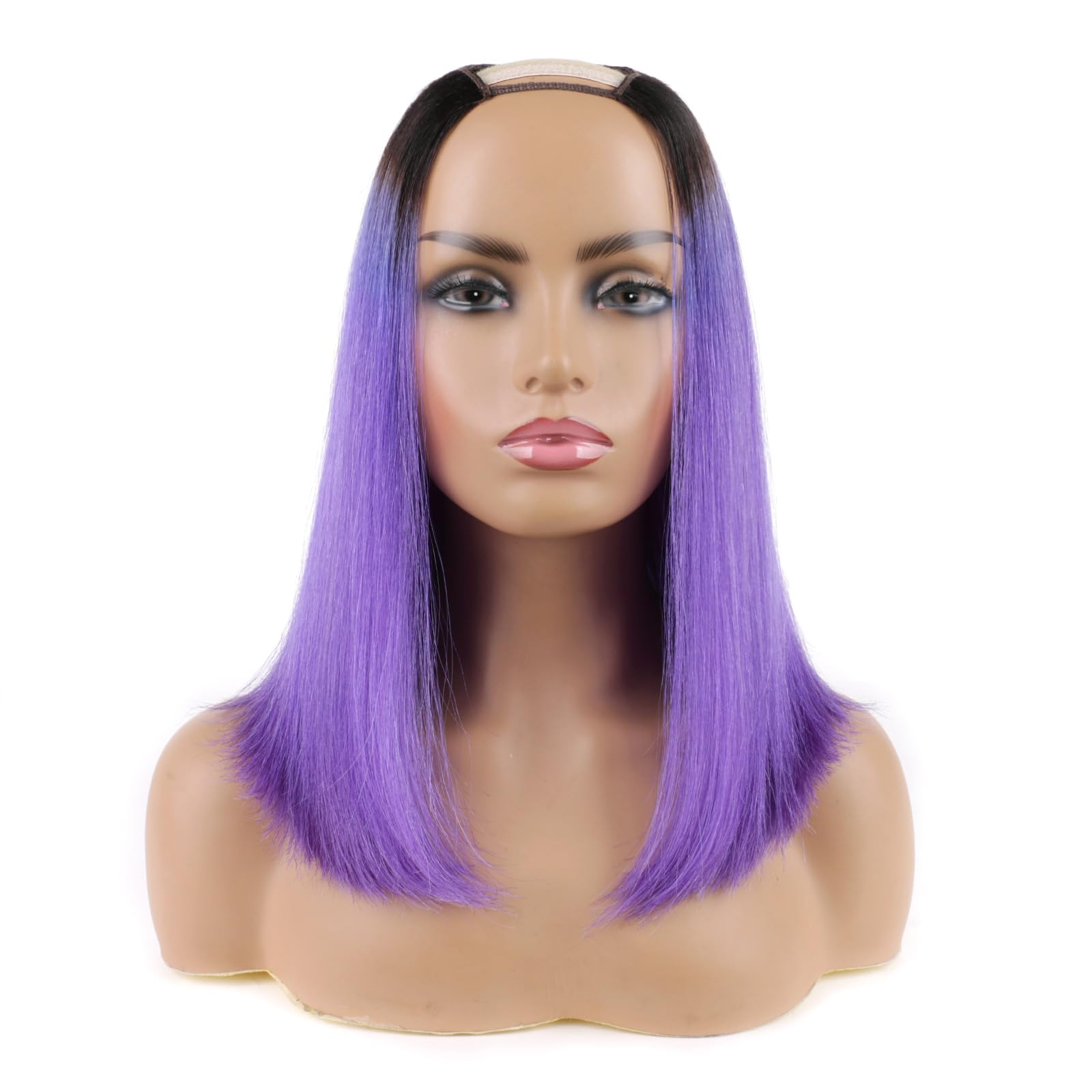 Huarisi 1b to Purple Bob Wigs U Part Human Hair 10 Inch 8a Short Straight Ombre Bob Style No Tangle None Lace U Shape Ombre Bob Wig for Women Look Natural - Image 2