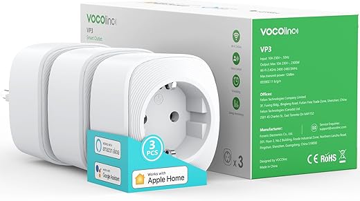 VOCOlinc Smart Steckdose Funktioniert mit Apple HomeKit, WLAN Steckdose mit Verbrauchsmessung, Timer, Kompatibel mit Alexa, Google Home, Kein Hub…