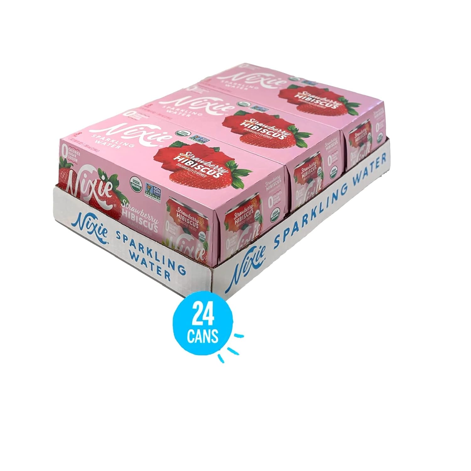 Nixie Organic Strawberry Hibiscus Sparkling Water 8 Pack, 12 FZ