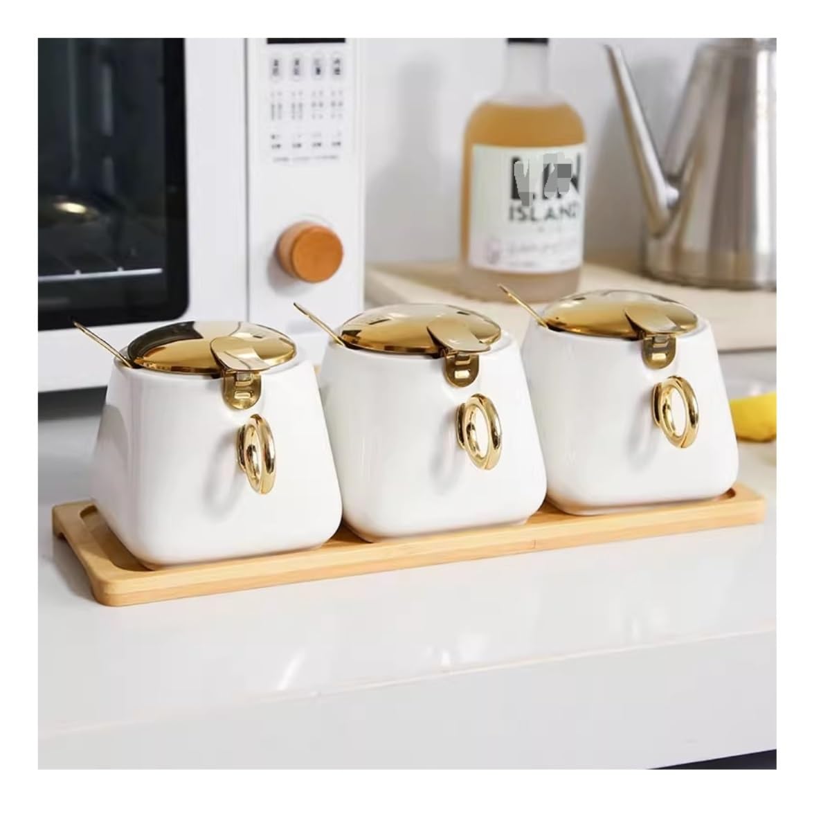 Gewürze Aufbewahrung Keramik-Gewürzbehälter-Set, Gewürzbox Mit Löffeldeckel Und Tablett, Gewürzschüssel, Gewürzbox Für Küche, Restaurant Gewurzglaeser Gewürzglas(C)