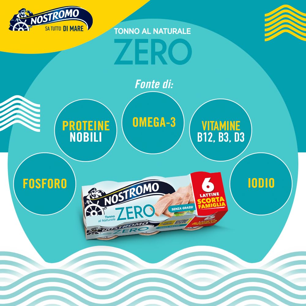 Nostromo Tonno al Naturale 65g – Confezione Scorta 60 Lattine (10 x 6) – Zero Grassi, Sgocciolato e Pronto da Gustare – Tonno in Scatola Formato Convenienza