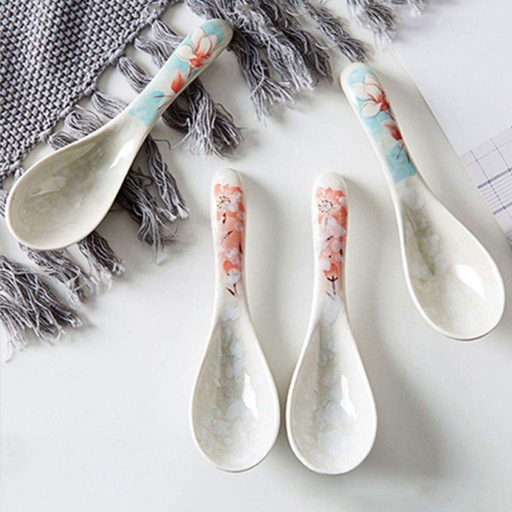 Cuillères à Soupe en céramique, cuillère à Riz Domestique, Style Japonais, créative, Mignonne, Petite cuillère à Soupe, Ensemble de 10 cuillères de Service,B