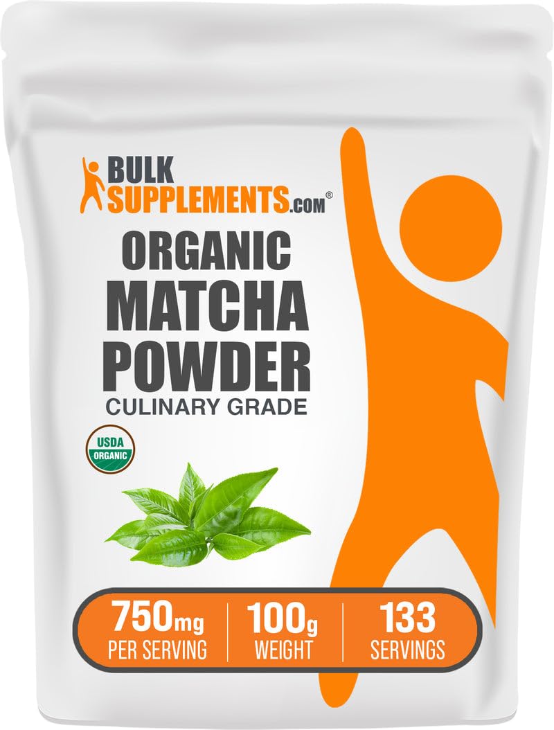 BulkSupplements com Organic Matcha Powder - Matcha Powder for Latte Culinary Grade Matcha - Organic Gluten Free 750mg