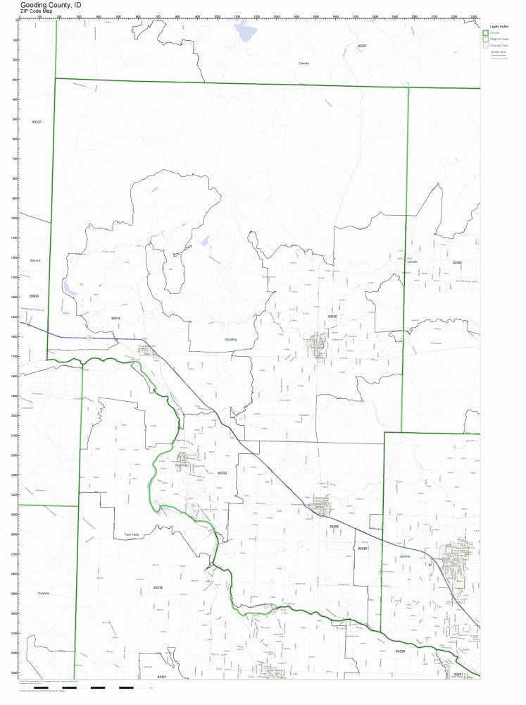 Gooding County, Idaho ID ZIP Code Map Not Laminated Office Products