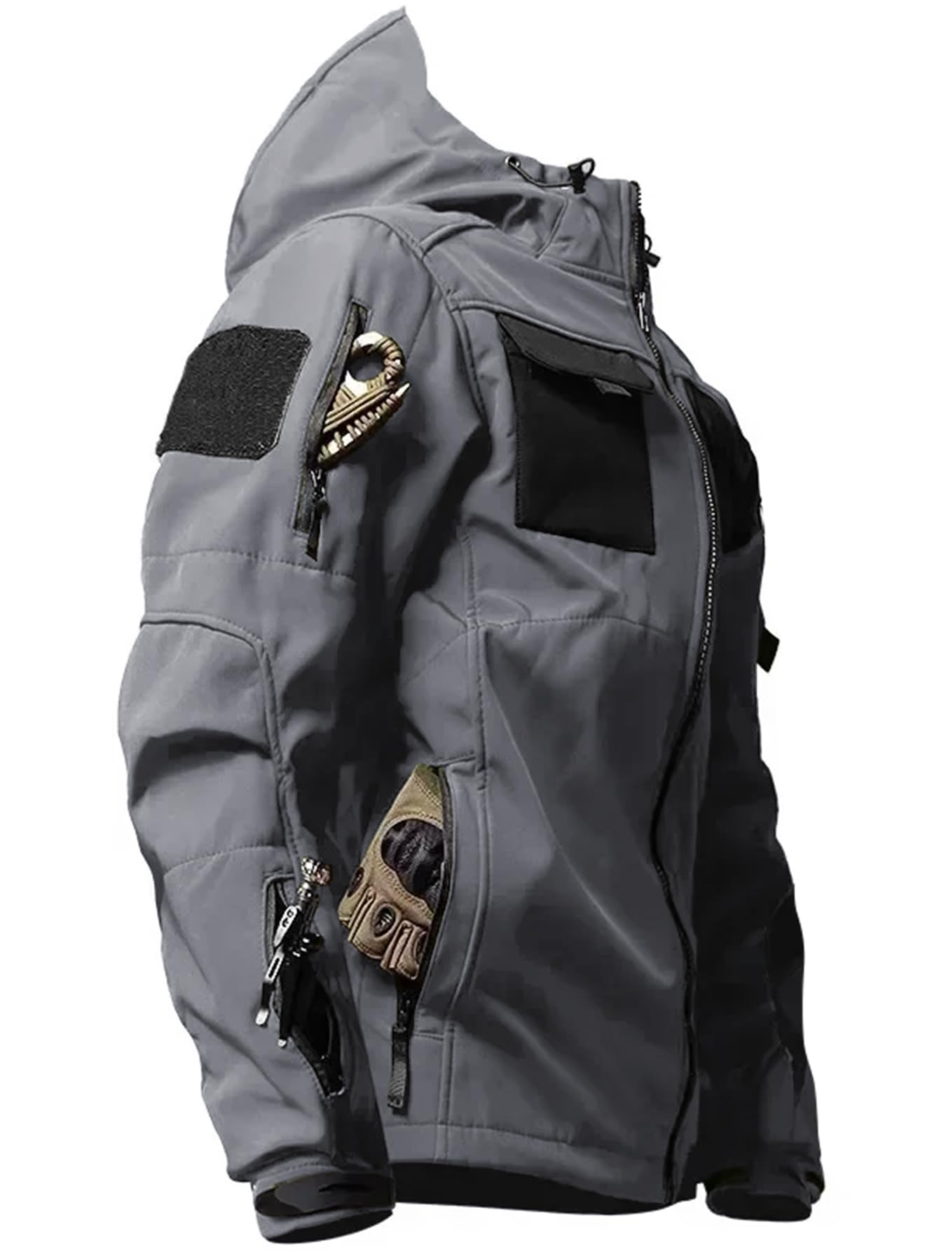 Men's Tactical Soft Shell Jacket Lightweight Water-Resistant Spring Fall Windbreaker Zip up Hooded Coat with Pockets