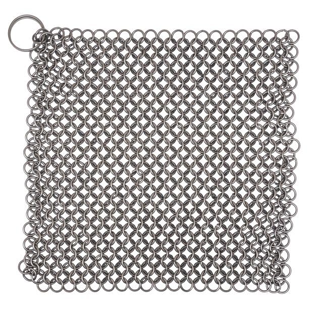 Mythrojan Chainmail Estropajo de acero inoxidable ideal para limpiar sartén de hierro fundido, wok, olla de cocina, plancha o caldero de hierro fundido - 20cm x 20cm