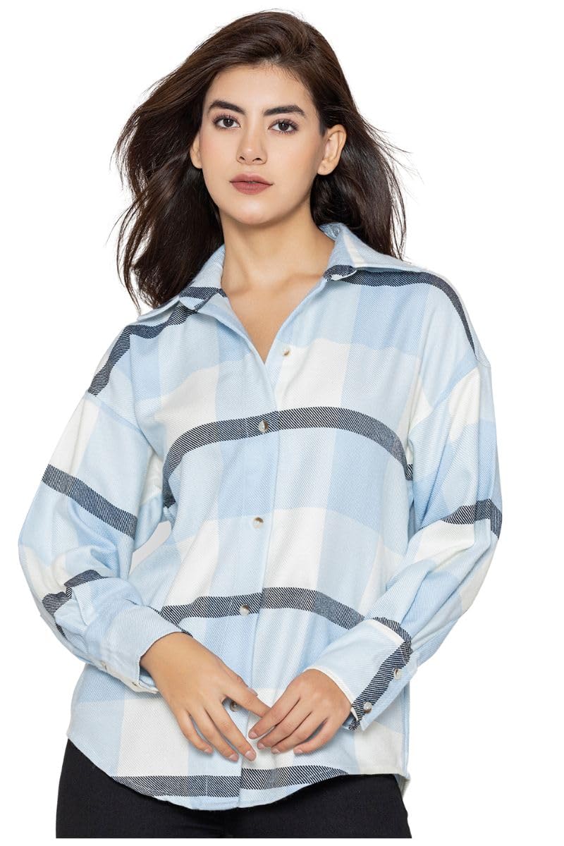 lounge dreams Sky Blue Oversized Tartan Checked Shirt-picture-30
