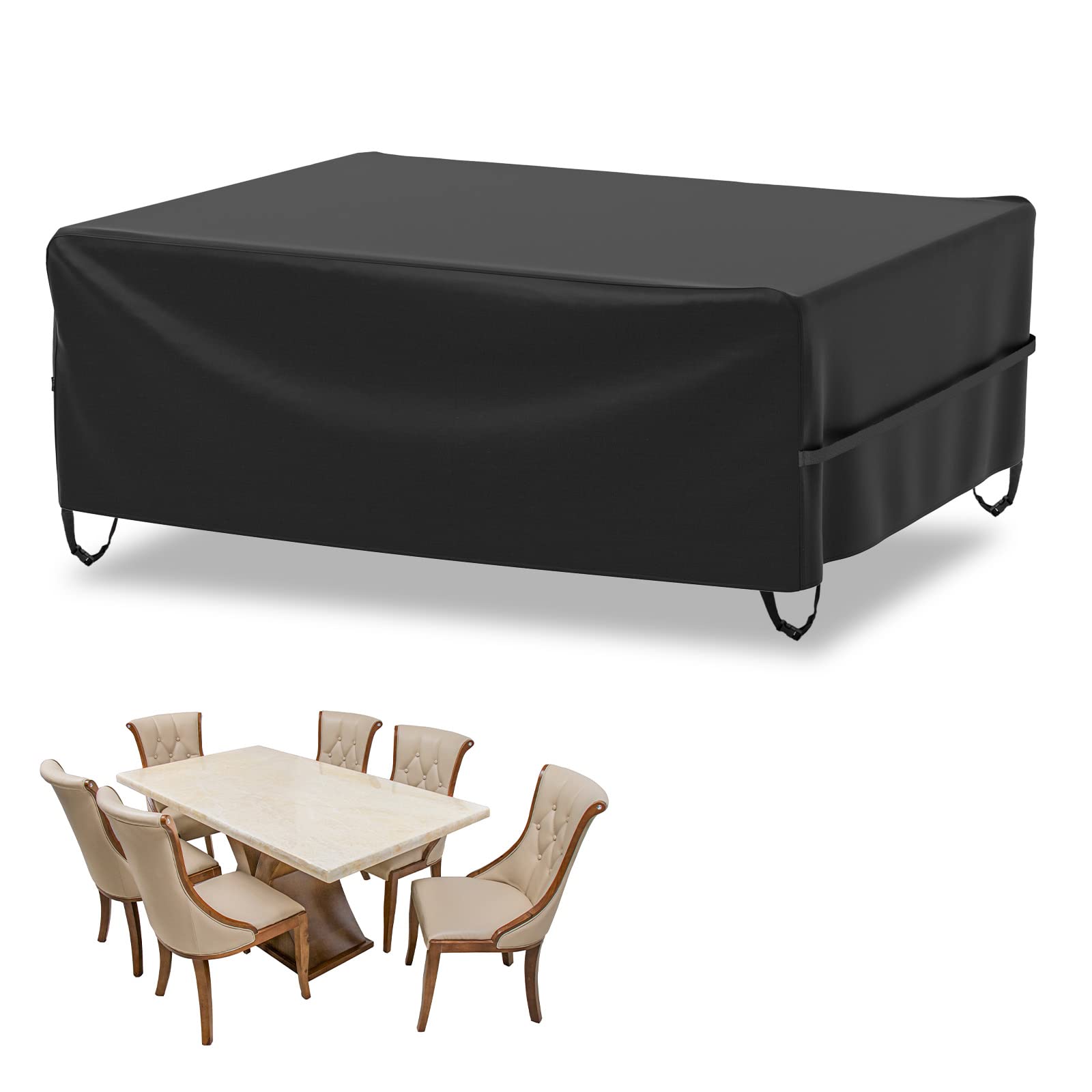 VelwayPatio Furniture Cover Outdoor, Waterproof Rectangular Patio Table Chair Set Cover, 98"Lx78"Wx28"H, All Weather Oxford Tear-Resistant Sectional Sofa Set Covers with Windproof Design, Black