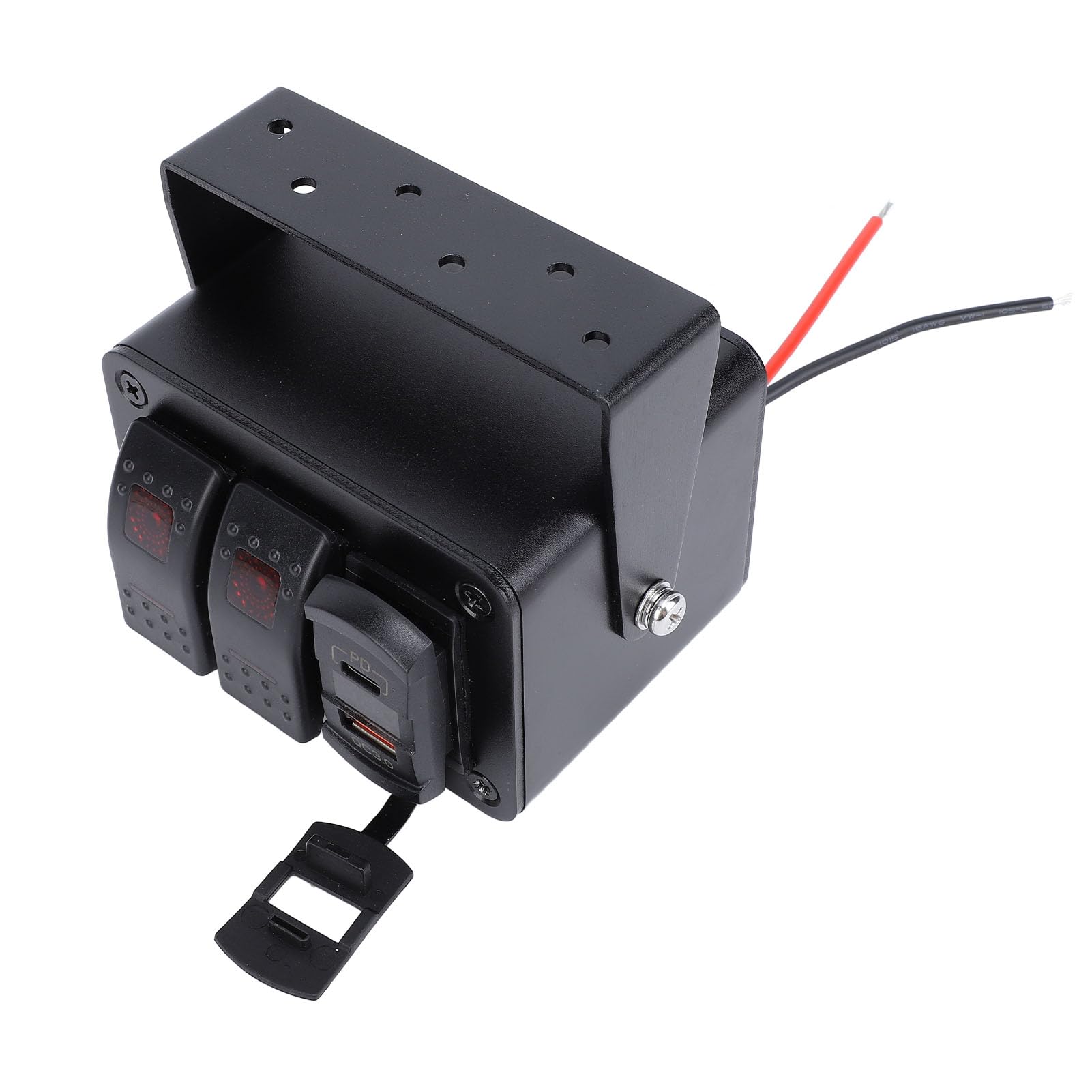 Fabater Skrzynka Przełączników Dwupozycyjnych, Wodoodporna Obudowa ze Stopu Aluminium z Miernikiem Napięcia Ładowarka USB PD Typu C QC3.0, Wstępnie Okablowana Skrzynka Przełączników Kołyskowych do