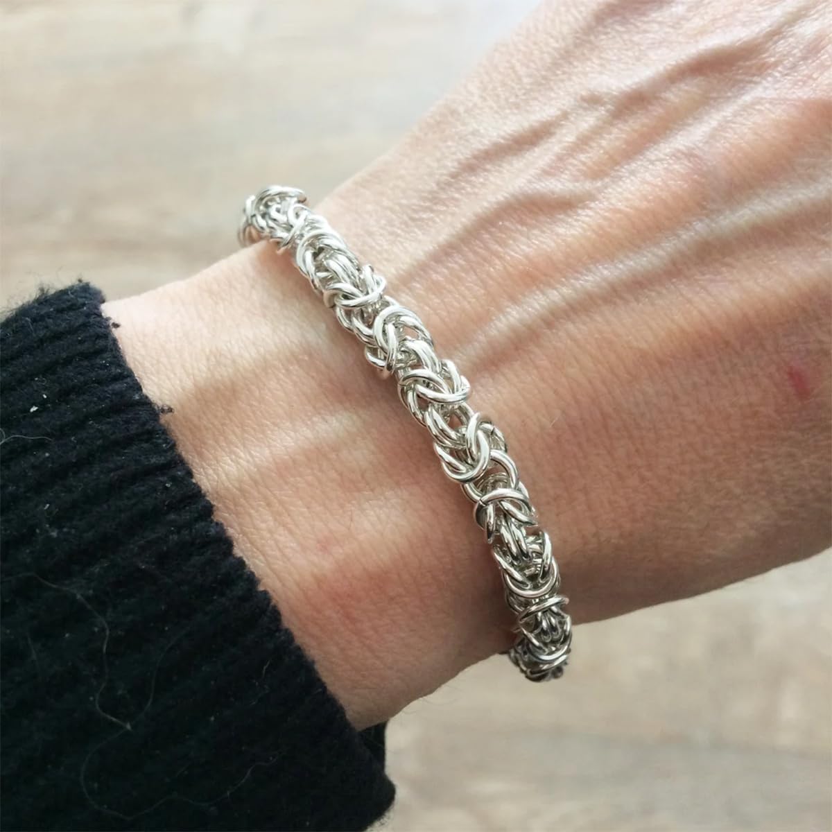Italien 6MM Byzantinische Kette Armband Massiv 925 Sterling Silber Link Byzantinisches Armband mit Karabinerverschluss 18/20/23 Zentimeter für Männer Frauen