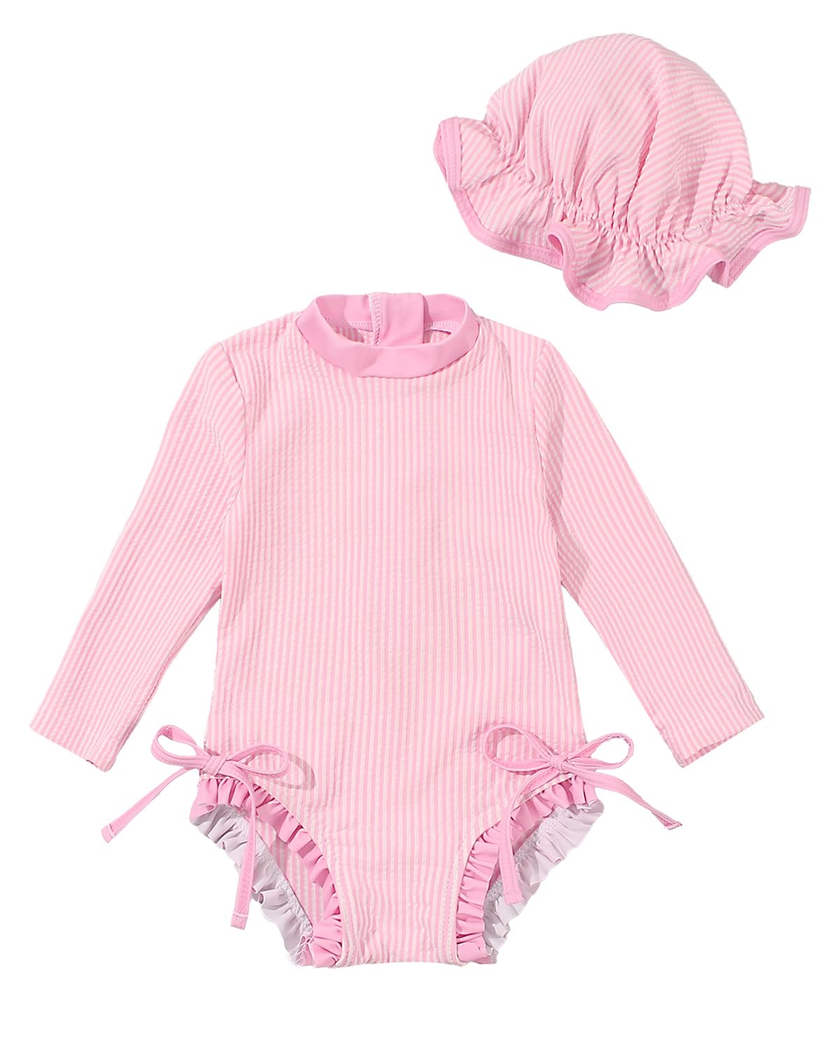 JiAmy Baby Badeanzug Mädchen mit Sonnenhut Langarm UV Schutz Badebekleidung Für Baby-Mädchen Bademode Schwimmanzug
