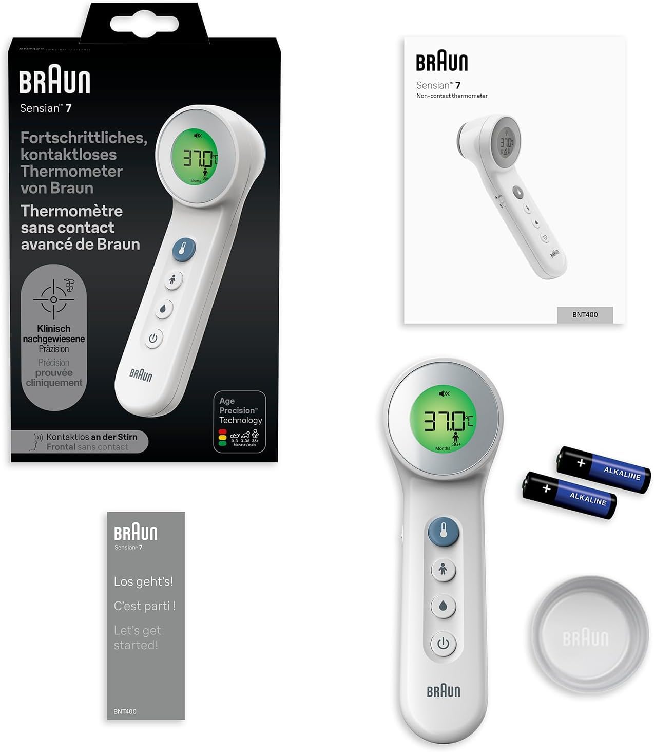 Braun Sensian 7 Thermomètre frontal sans contact | Technologie Age Precision | 3-en-1 |Écran numérique avec code couleur | Convient aux bébés et aux enfants | Marque #1 auprès des médecins(1) | BNT400
