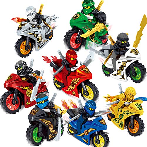 1 Lot de 8 Ninjago Moto Ensemble Minifigures Ninja Mini Figurines Blocs Jouets pour, Blocs de Construction à Collectionner pour garçons et Filles